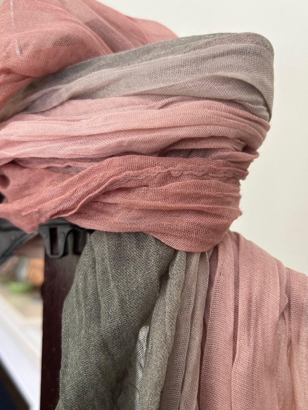 Pink Green Airy Scarf Bohemian Accessory UPCycle Rework - Picture 3 of 6